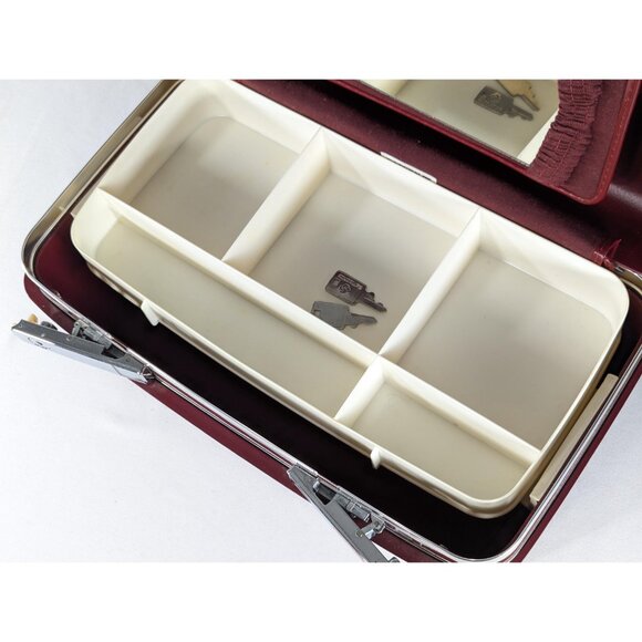 Dark Red Samsonite SATURN III train case + keys + tag + tray make-up storage box - Picture 5 of 10